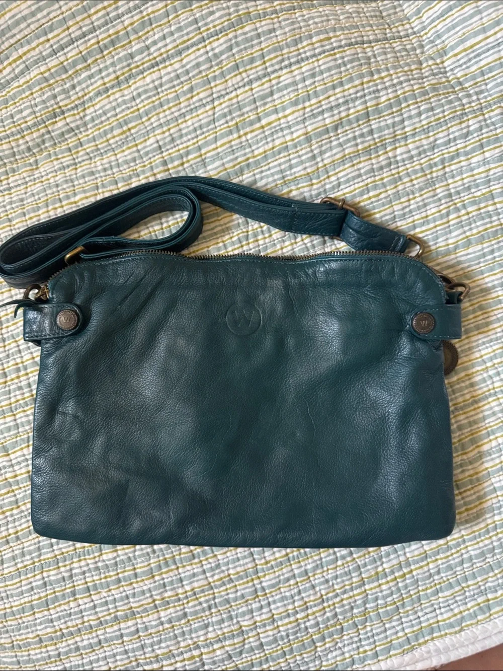 Leather Crossbody Bag in Teal with Adjustable Strap